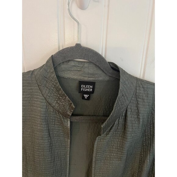 Eileen Fisher Womens Quilted Silk Tussah Open Front Green‎ Jacket Sz M - Picture 2 of 5